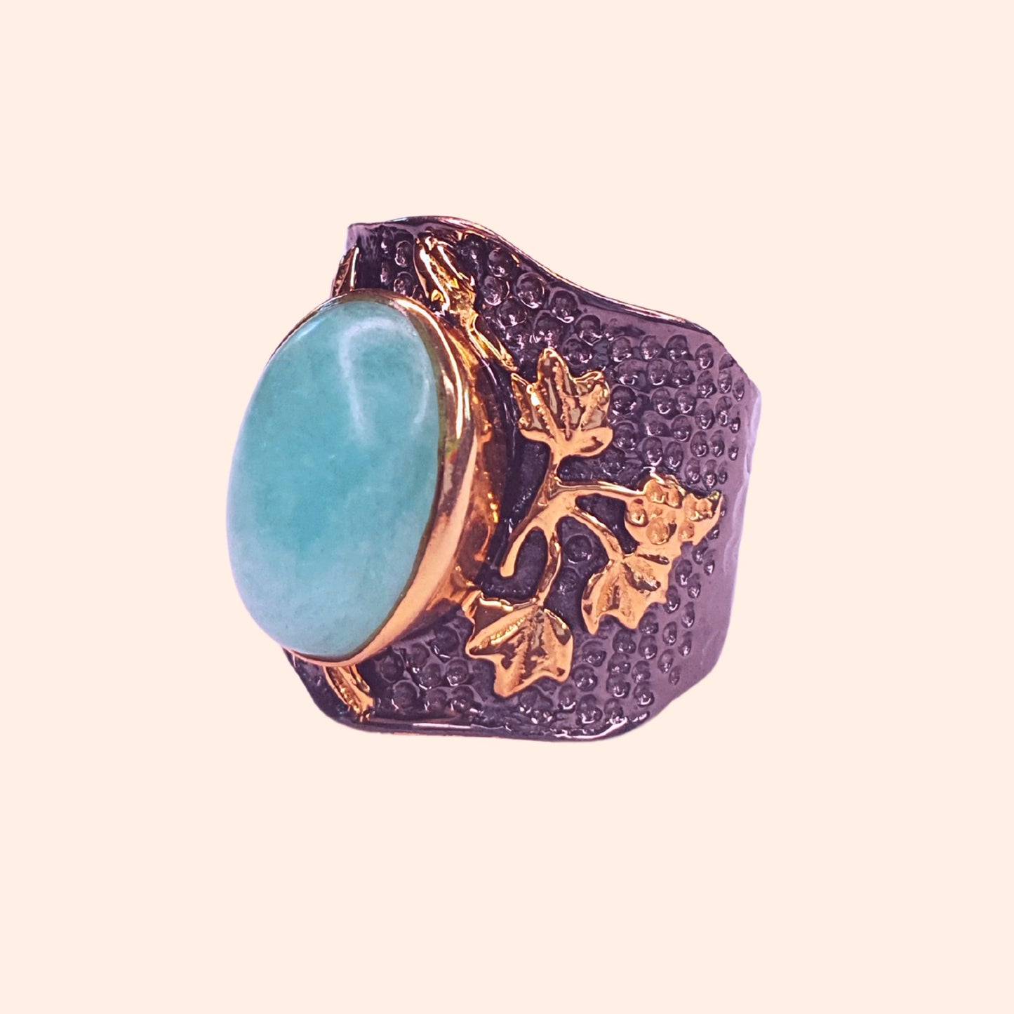 Bague Amazonite en laiton noir et doré - La Vigna