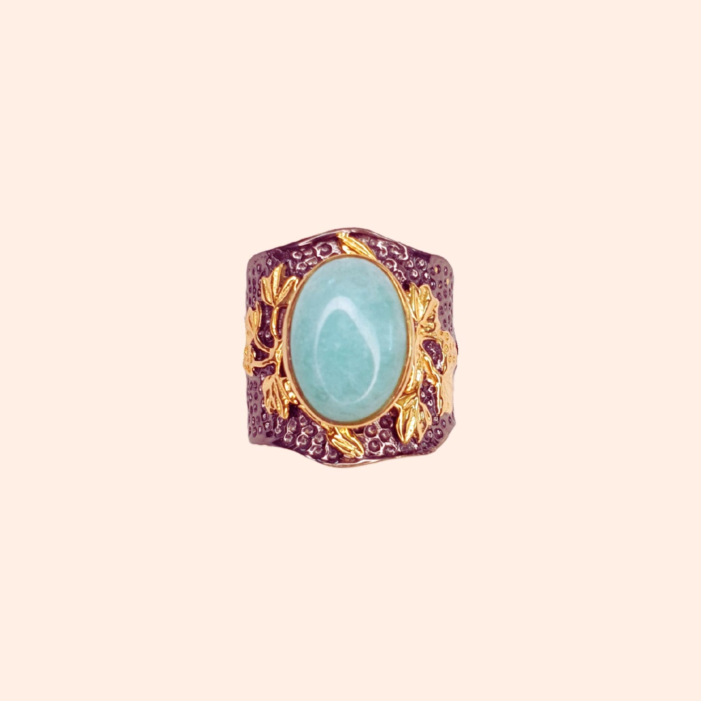 Bague Amazonite en laiton noir et doré - La Vigna