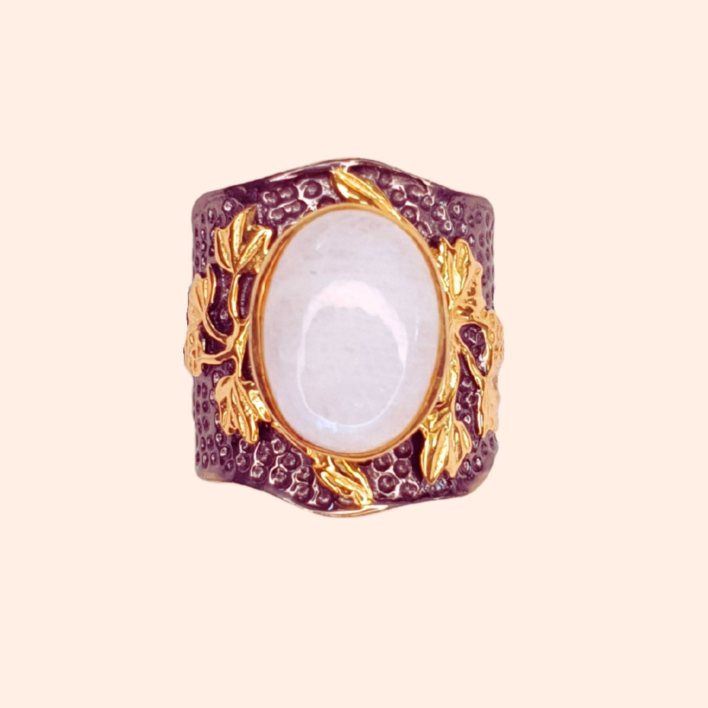 Bague Pierre de lune en laiton noir et doré - La Vigna