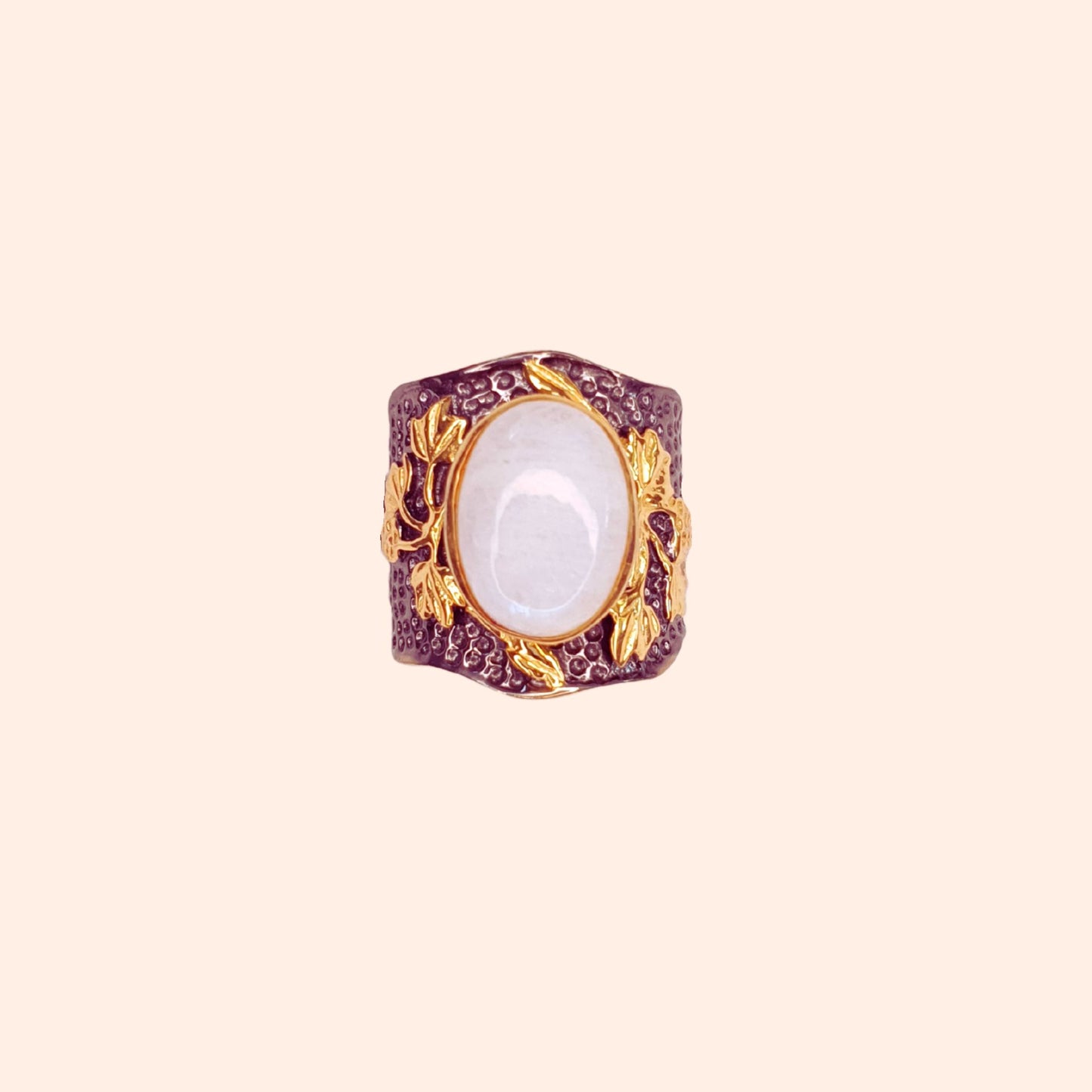Bague Pierre de lune en laiton noir et doré - La Vigna