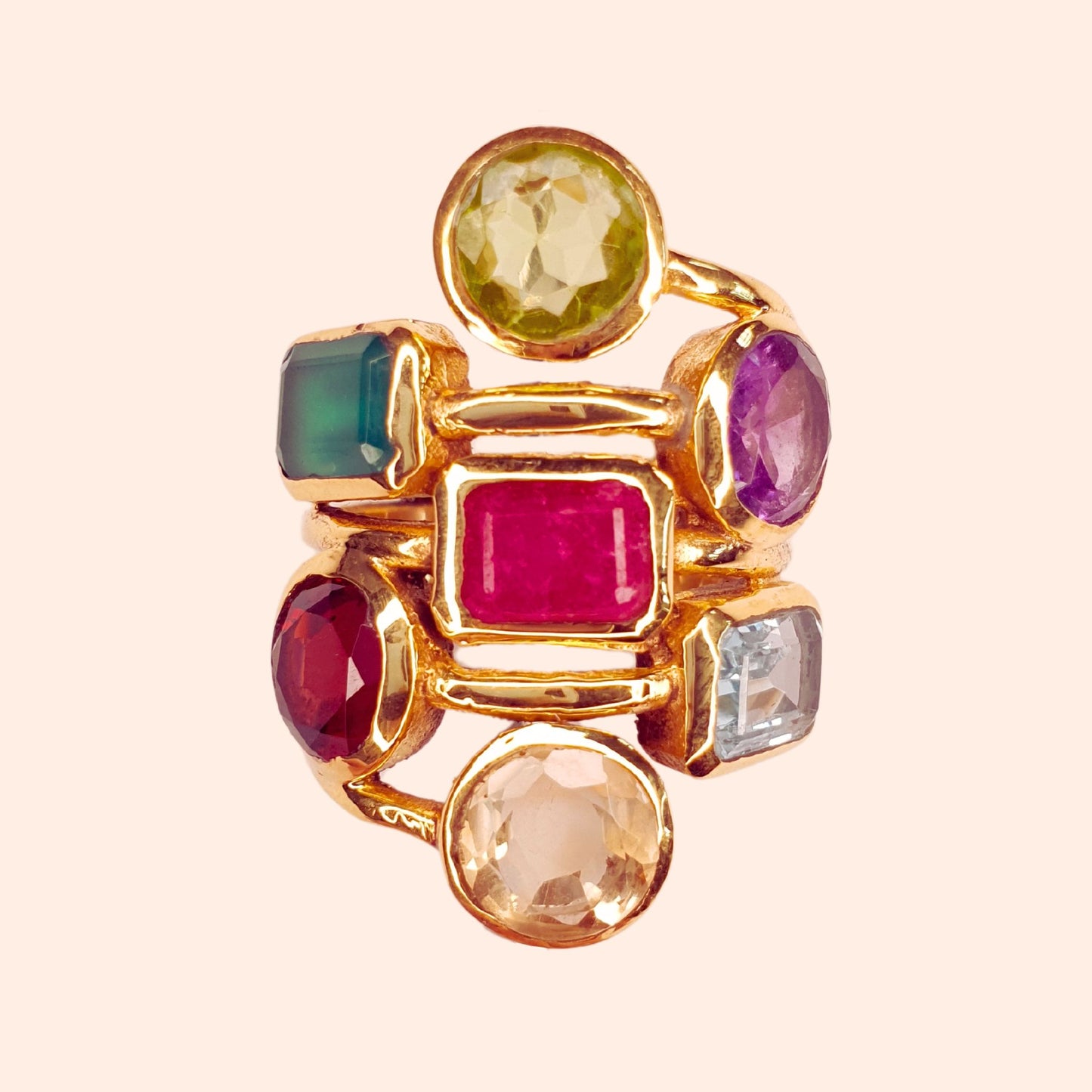 Bague dorée à l'or fin et pierres fines multi pierres - Louisa