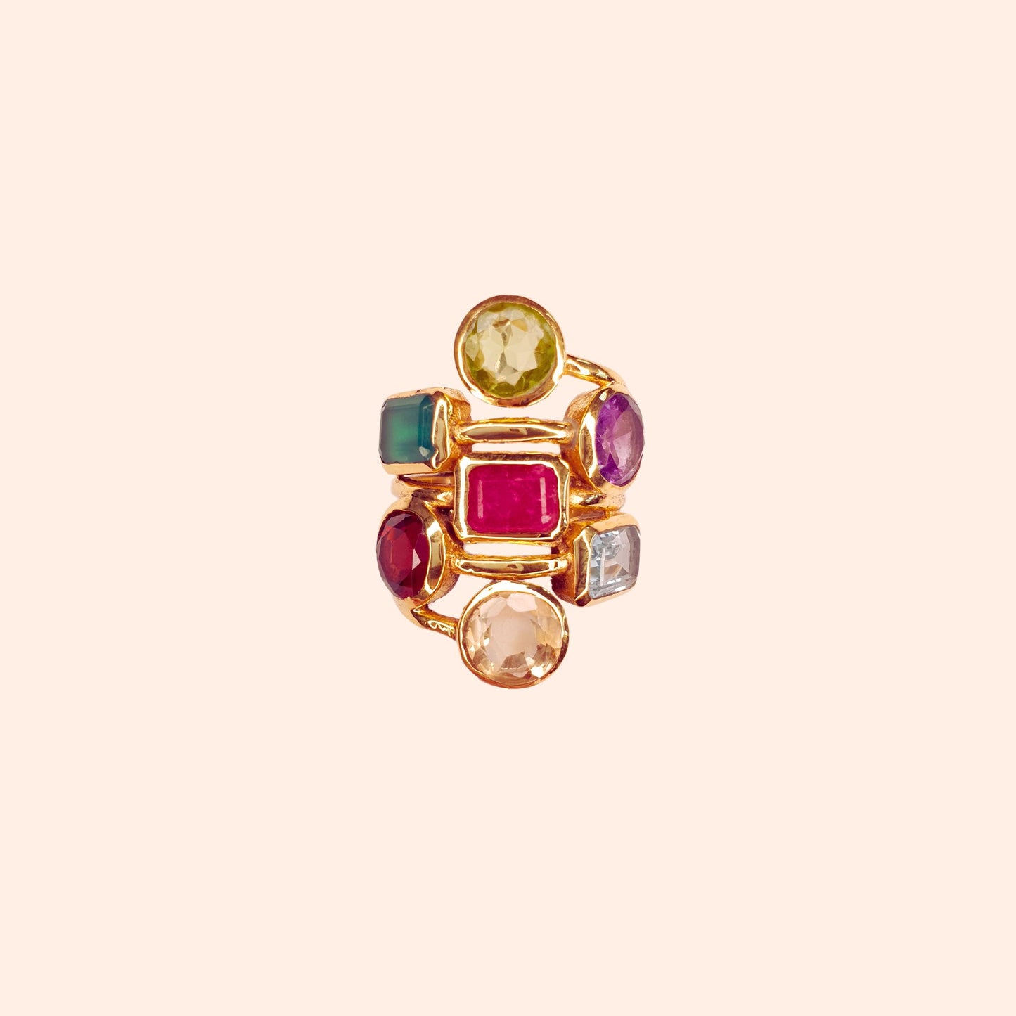 Bague dorée à l'or fin et pierres fines multi pierres - Louisa