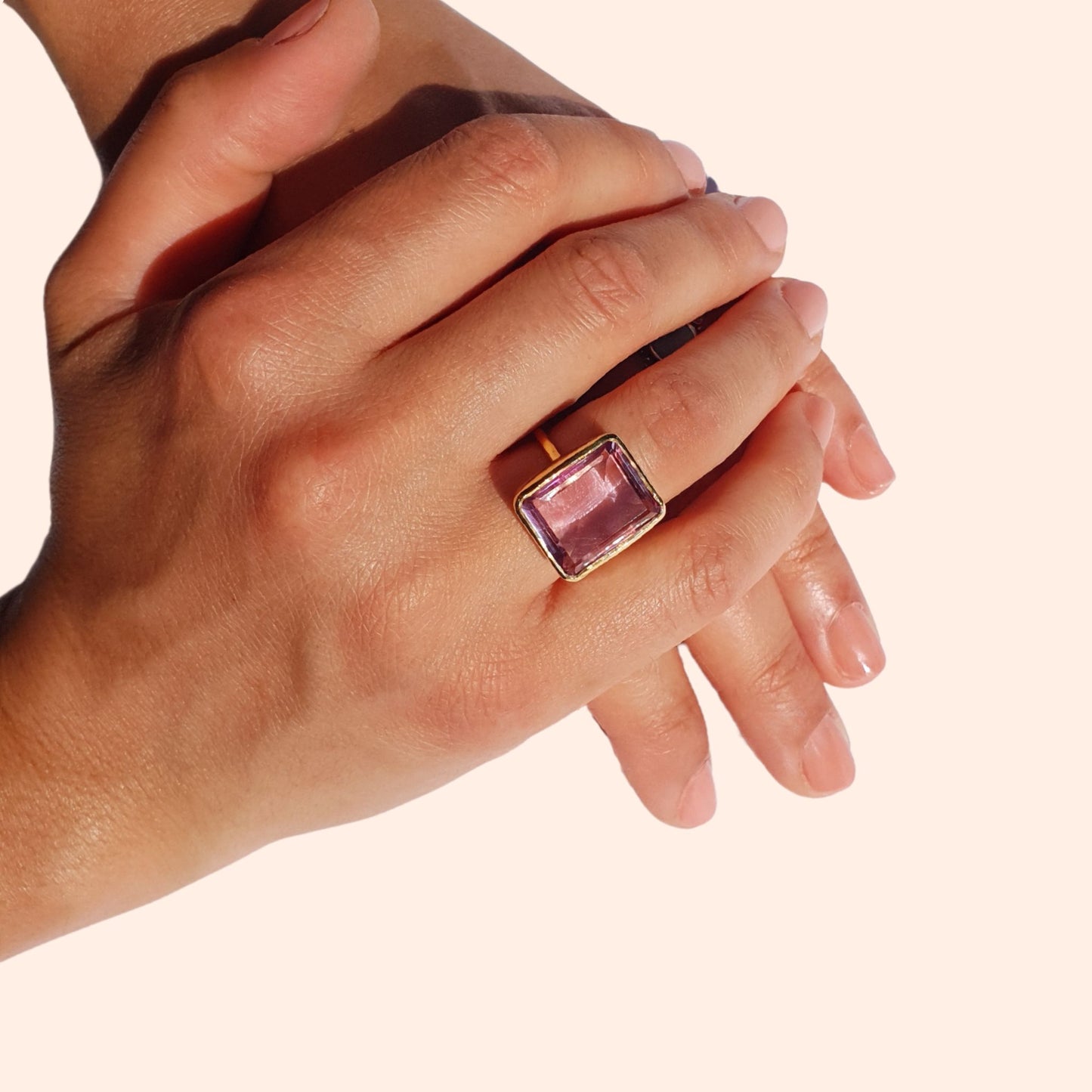 Bague fine avec pierre naturelle Améthyste - Pop rectangle