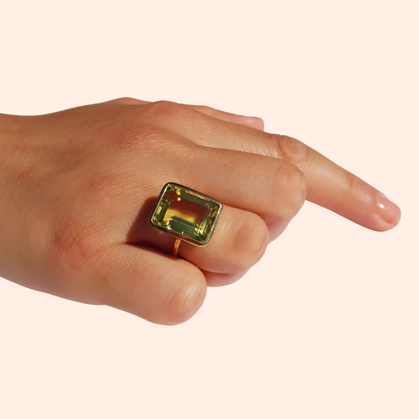 Bague fine avec pierre naturelle Topaze Citron - Pop rectangle