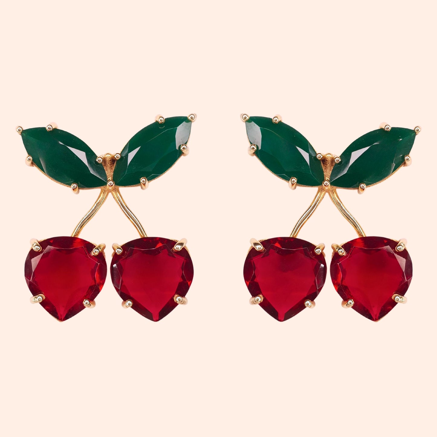 Boucles d'oreilles cerise cristal Vert/Rouge - Maxi Cherry