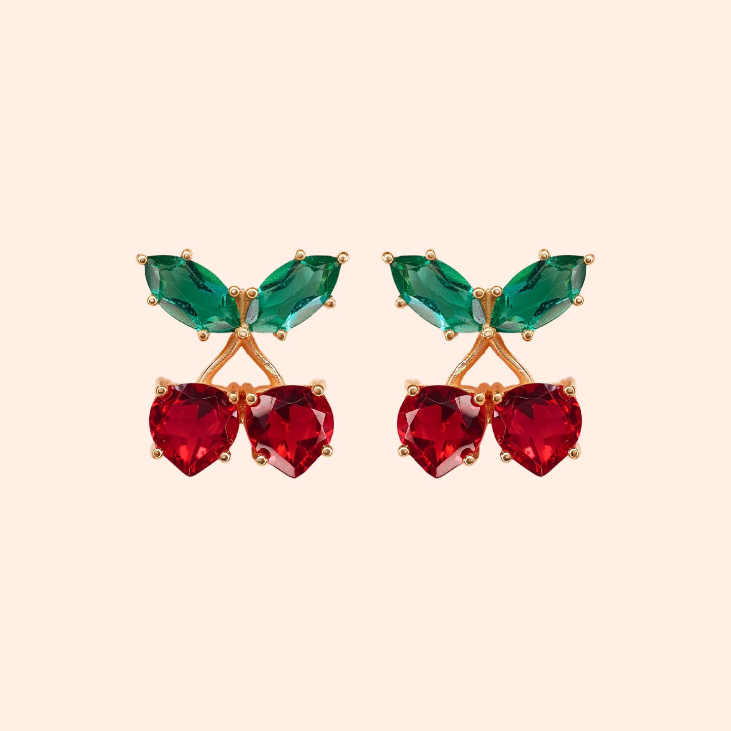 Boucles d'oreilles cerise cristal Vert/Rouge - Mini Cherry