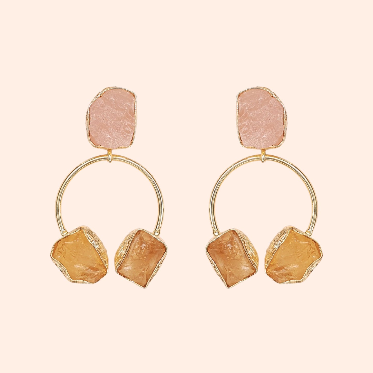 Boucles d'oreilles créoles pierre brute Quartz/Citrine - Hébé