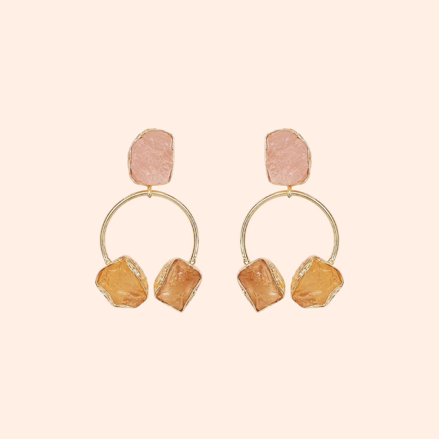 Boucles d'oreilles créoles pierre brute Quartz/Citrine - Hébé