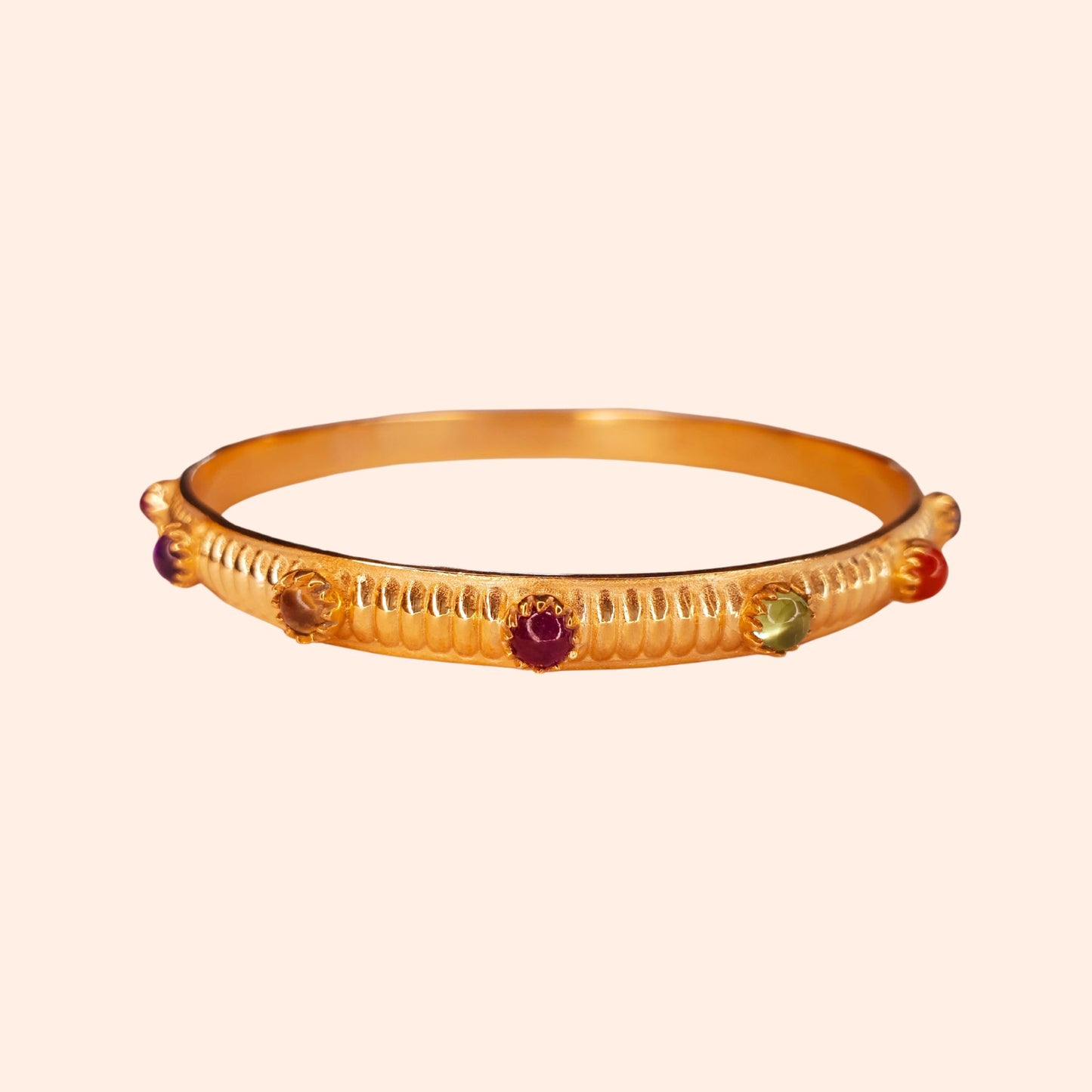 Bracelet Jonc en laiton doré à l'or fin et pierres multicolores - Rachel