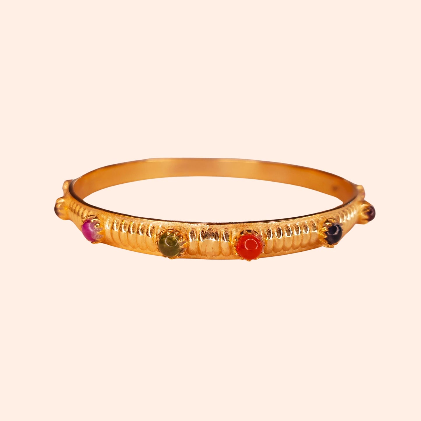 Bracelet Jonc en laiton doré à l'or fin et pierres multicolores - Rachel