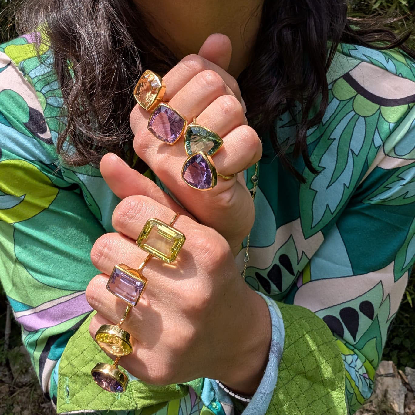 Bague fine avec pierre naturelle Améthyste - Pop rectangle