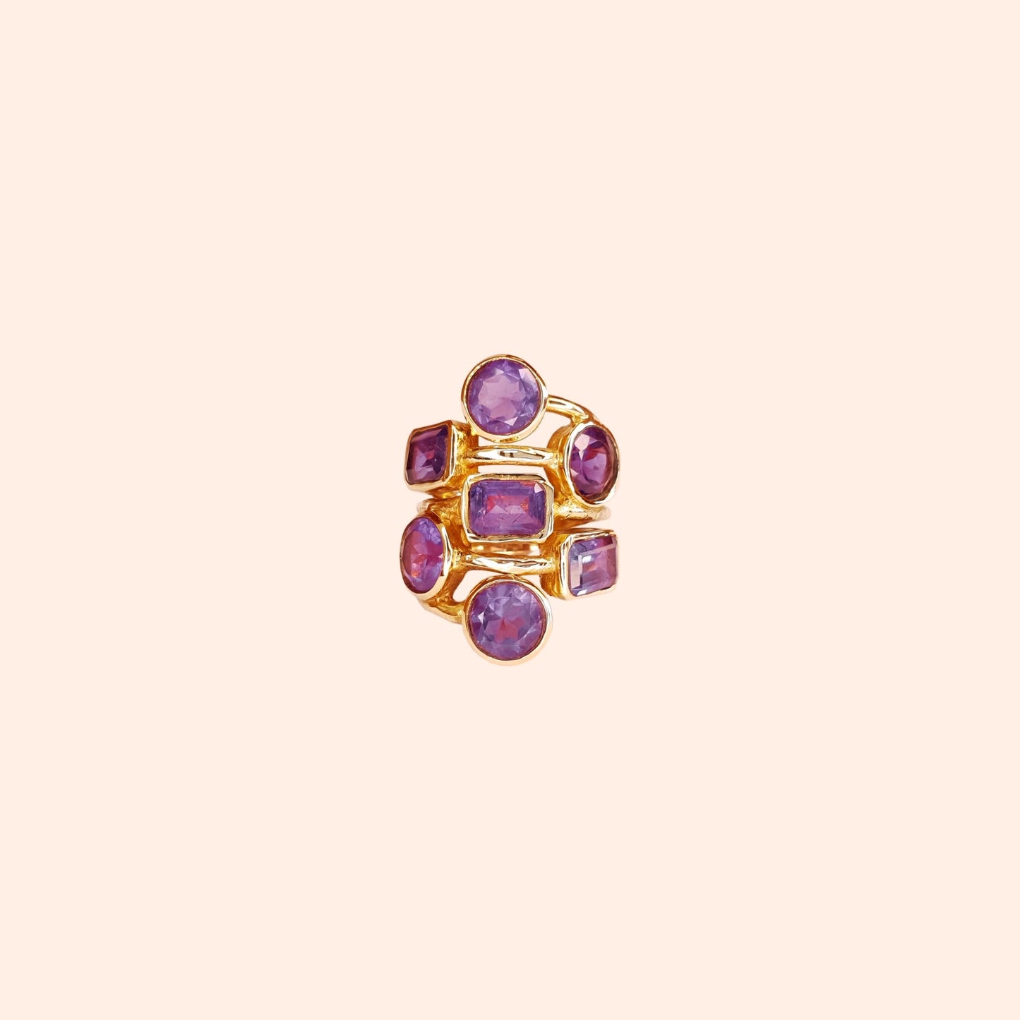 Bague dorée à l'or fin et pierres Améthyste violet - Louisa-Marialla-Bijoux