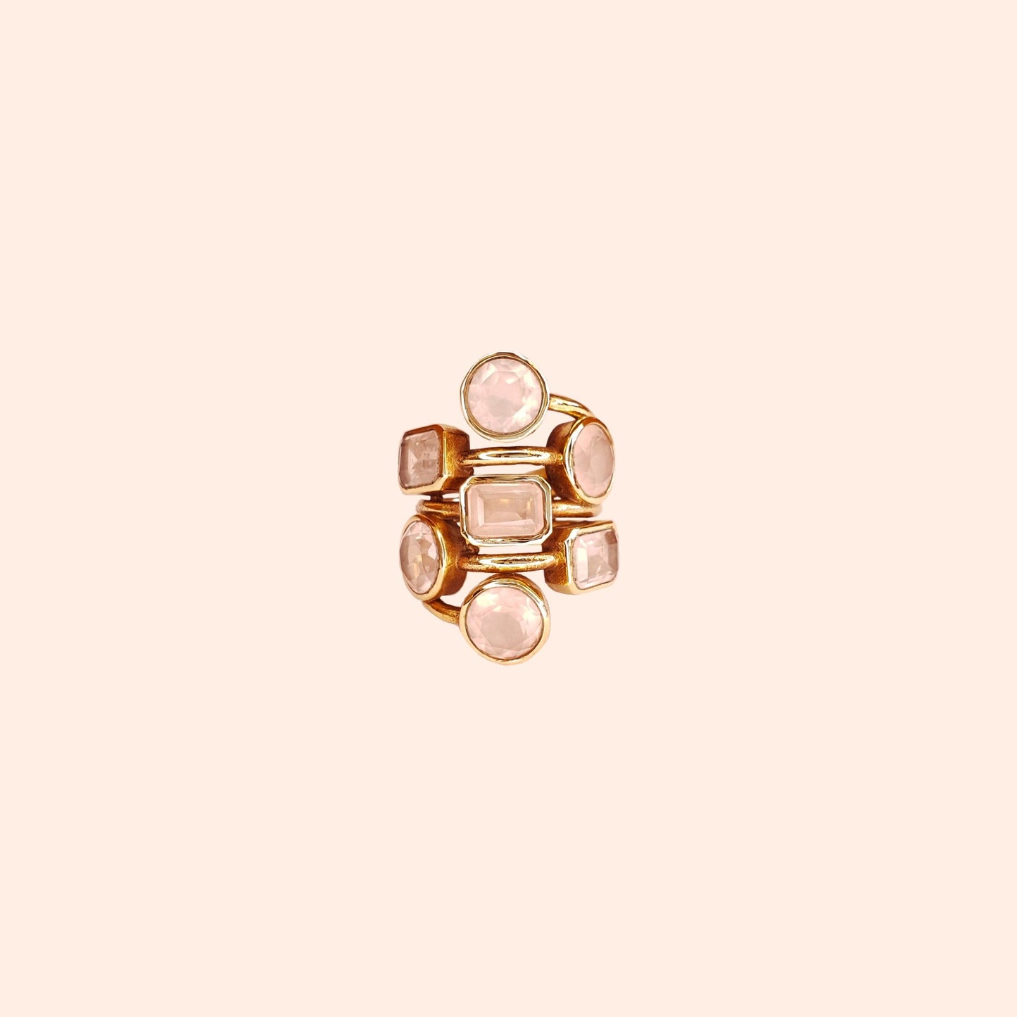Bague dorée à l'or fin et pierres Quartz rose - Louisa-Marialla-Bijoux