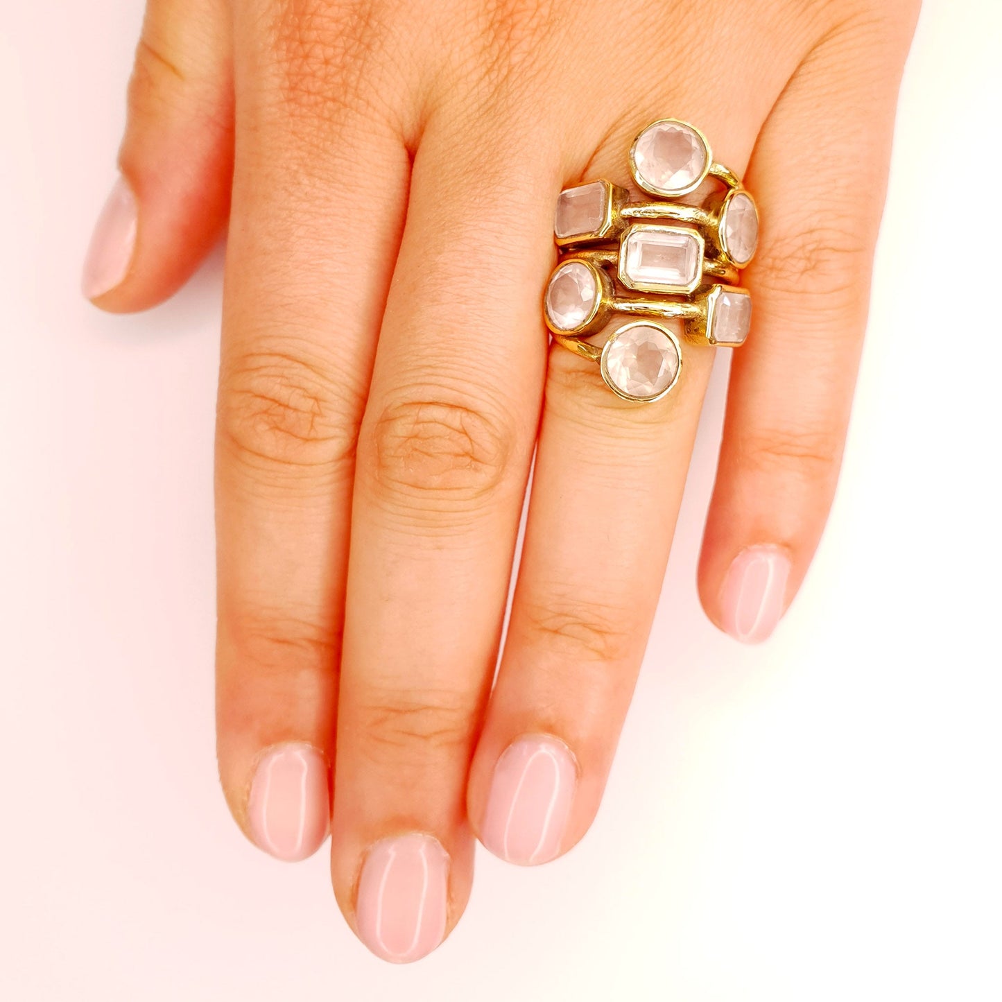 Bague dorée à l'or fin et pierres Quartz rose - Louisa-Marialla-Bijoux