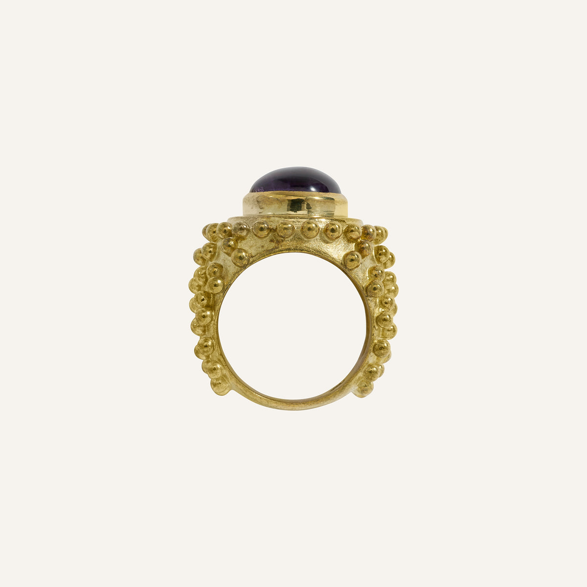 Bague boule et pierre ronde cabochon Améthyste - Polka