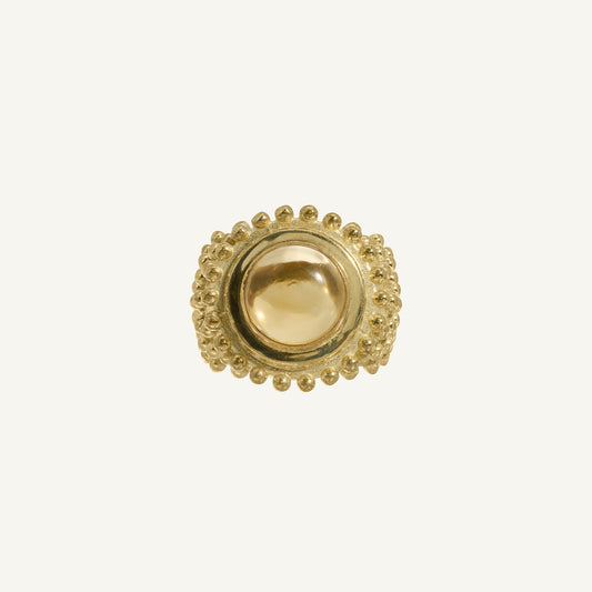 Bague boule et pierre ronde cabochon Citrine - Polka
