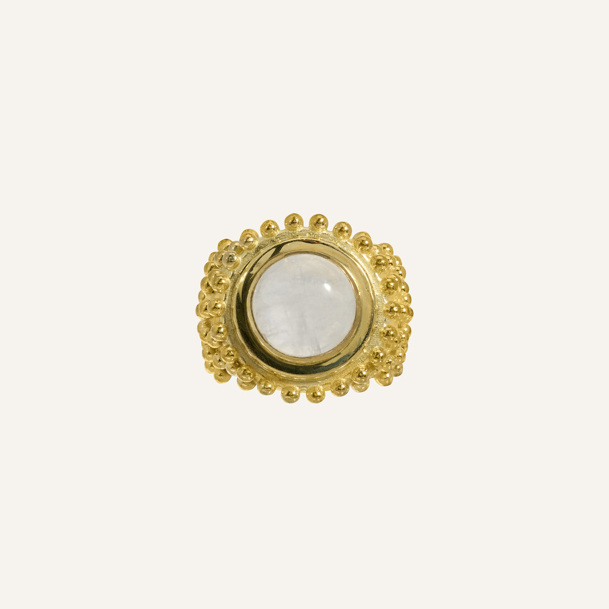 Bague boule et pierre ronde cabochon Pierre de lune - Polka