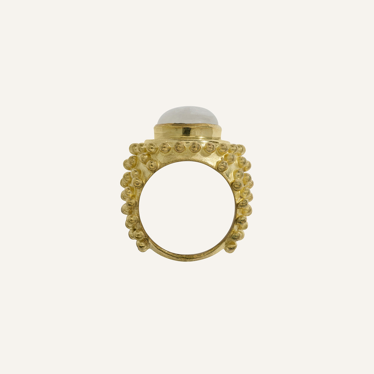 Bague boule et pierre ronde cabochon Pierre de lune - Polka