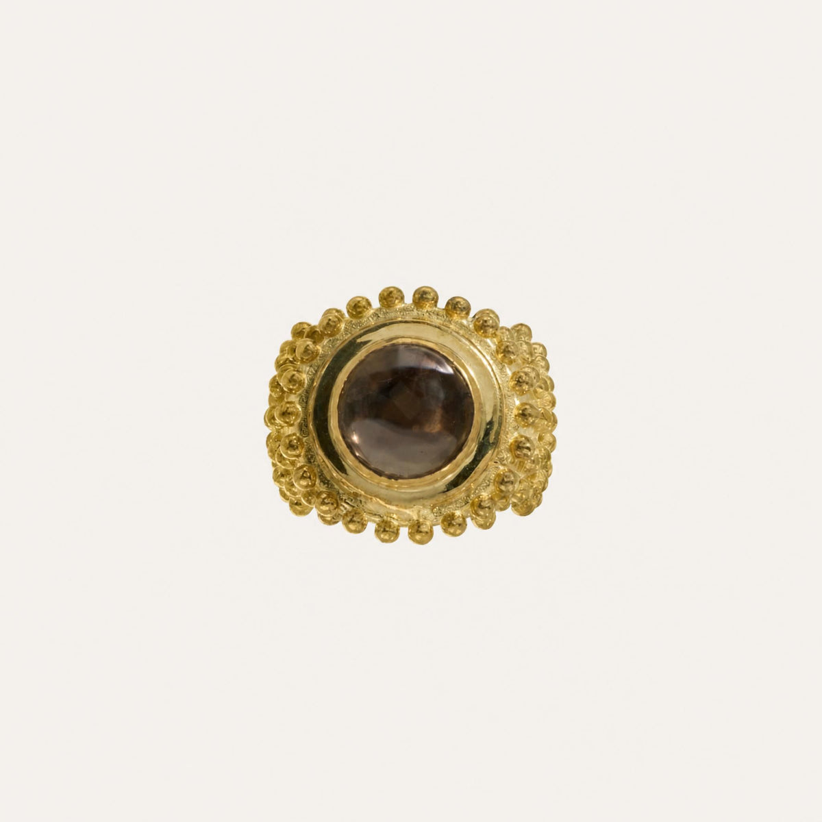 Bague boule et pierre ronde cabochon Quartz fumé - Polka