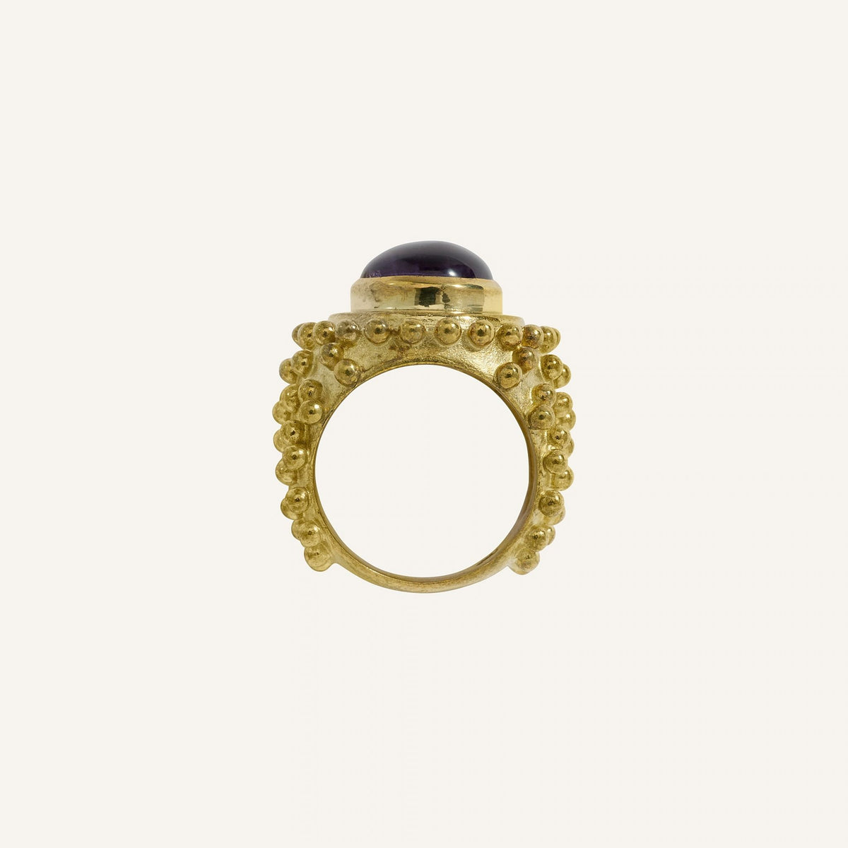Bague boule et pierre ronde cabochon Quartz fumé - Polka
