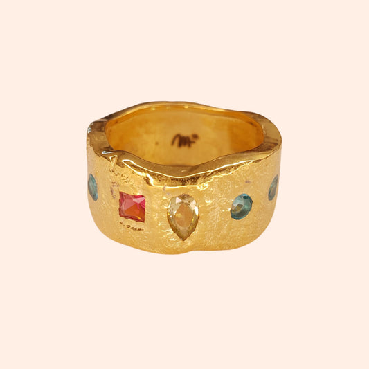 Bague bande dorée multicolore - Brutaliste
