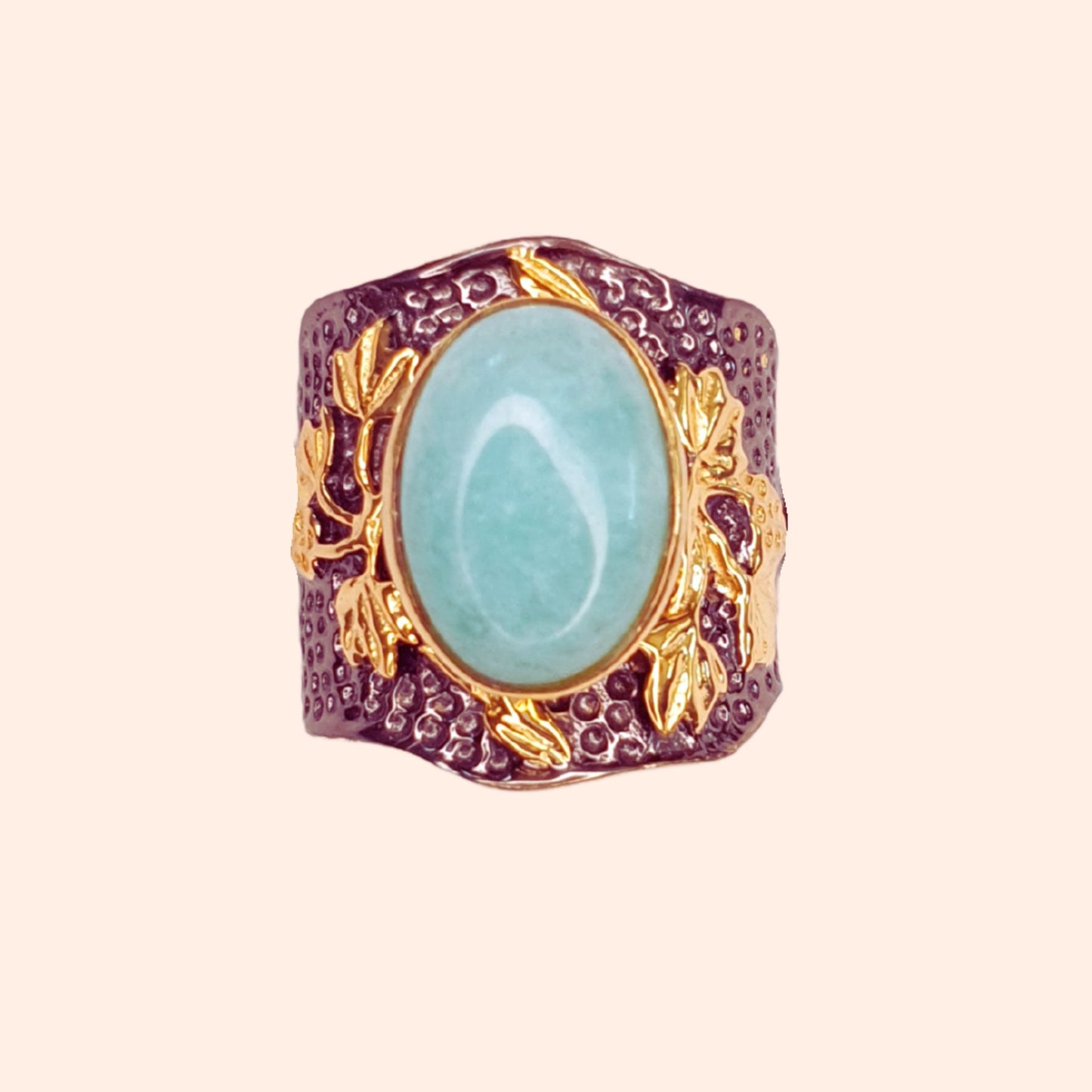 Bague Amazonite en laiton noir et doré - La Vigna