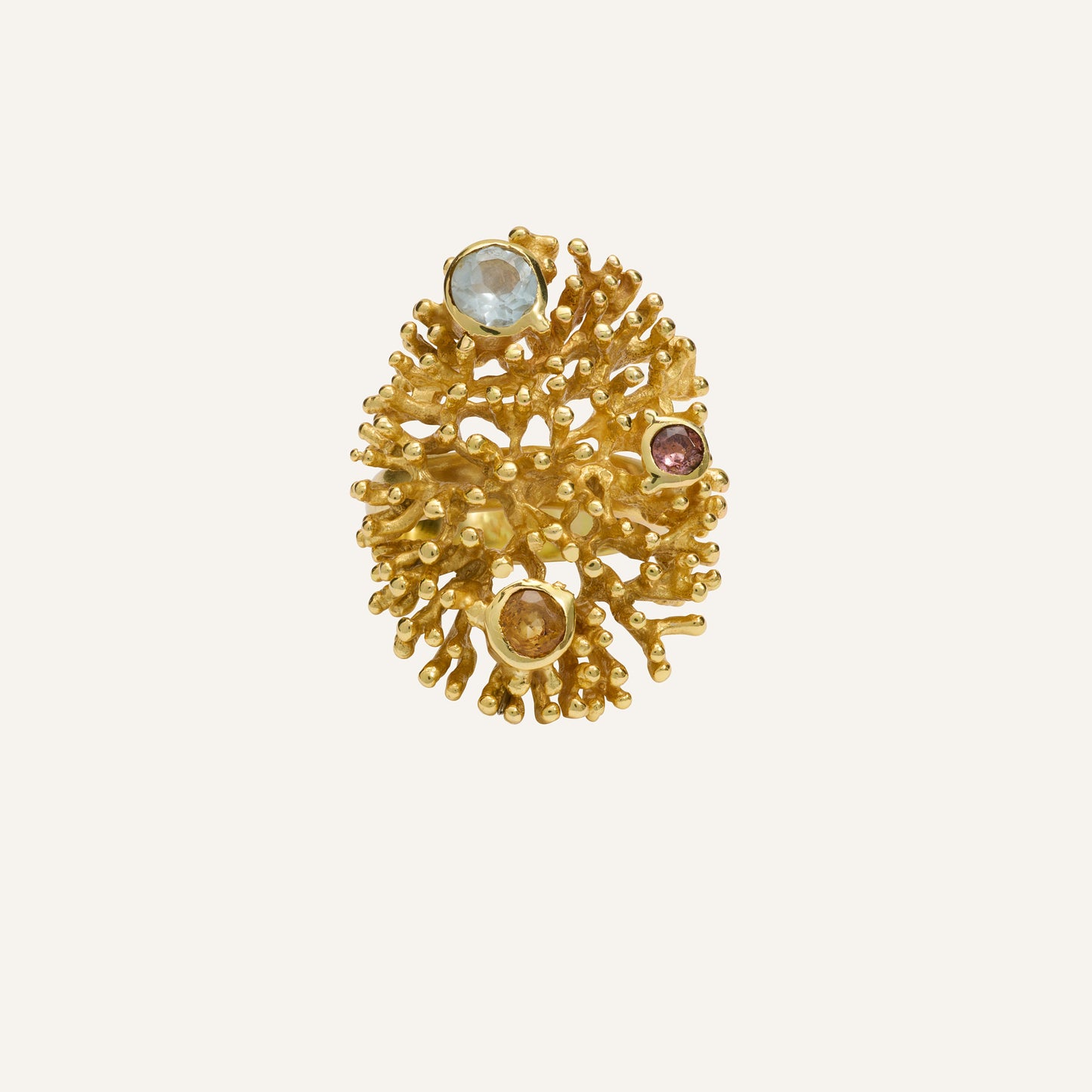 Bague forme corail & multi pierres Topaze bleu/Citrine/Tourmaline rose - Corail