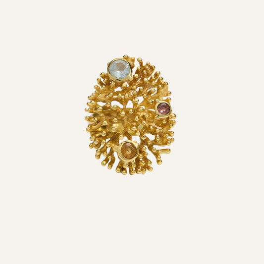 Bague forme corail & multi pierres Topaze bleu/Citrine/Tourmaline rose - Corail