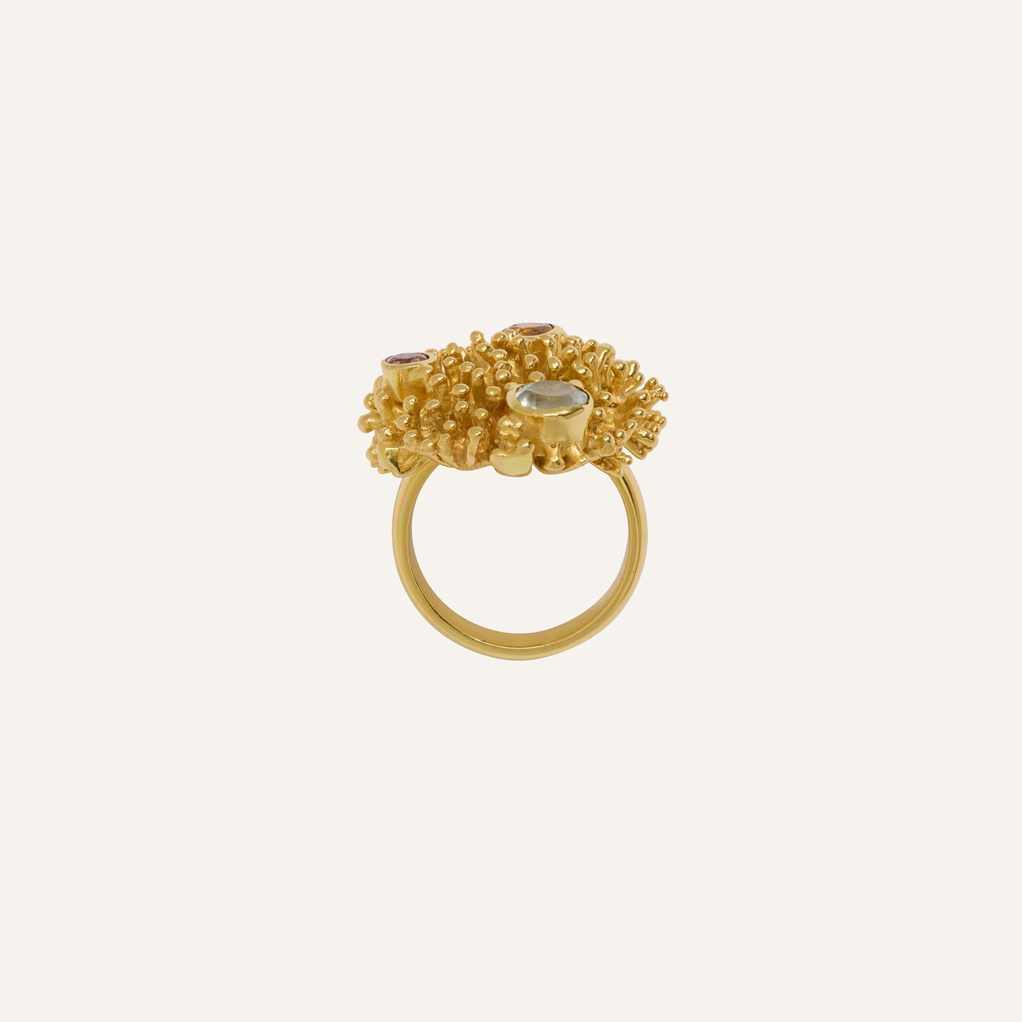 Bague forme corail & multi pierres Topaze bleu/Citrine/Tourmaline rose - Corail