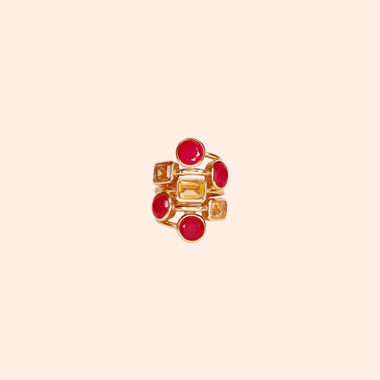 Bague dorée à l'or fin et pierres Citrine dorée et Rubis rose - Louisa