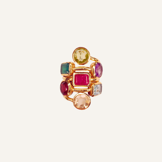 Bague dorée à l'or fin et pierres fines multi pierres - Louisa