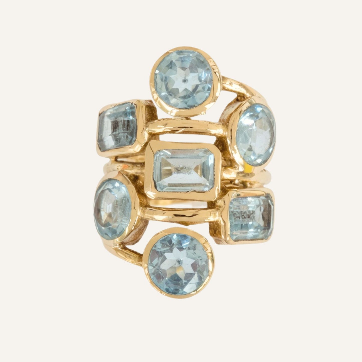 Bague dorée à l'or fin et pierres Topaze bleue - Louisa