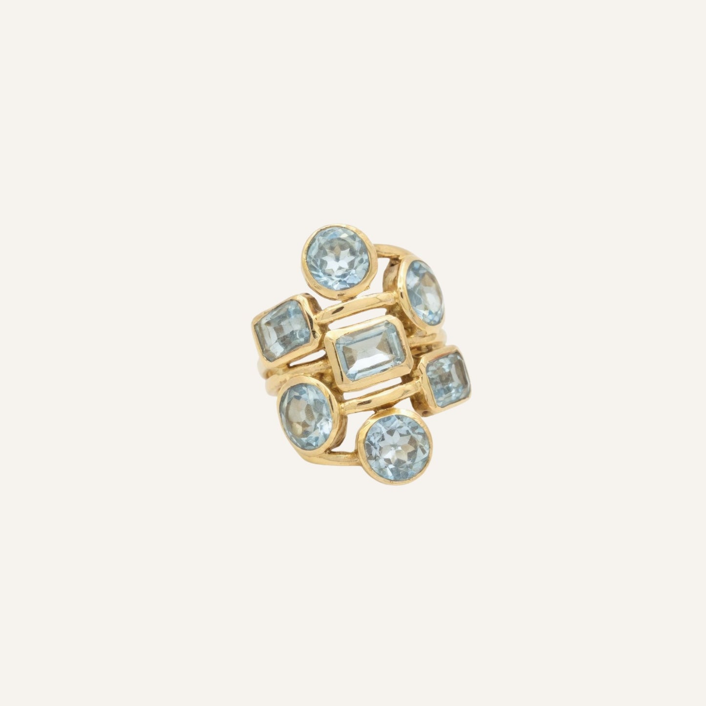 Bague dorée à l'or fin et pierres Topaze bleue - Louisa
