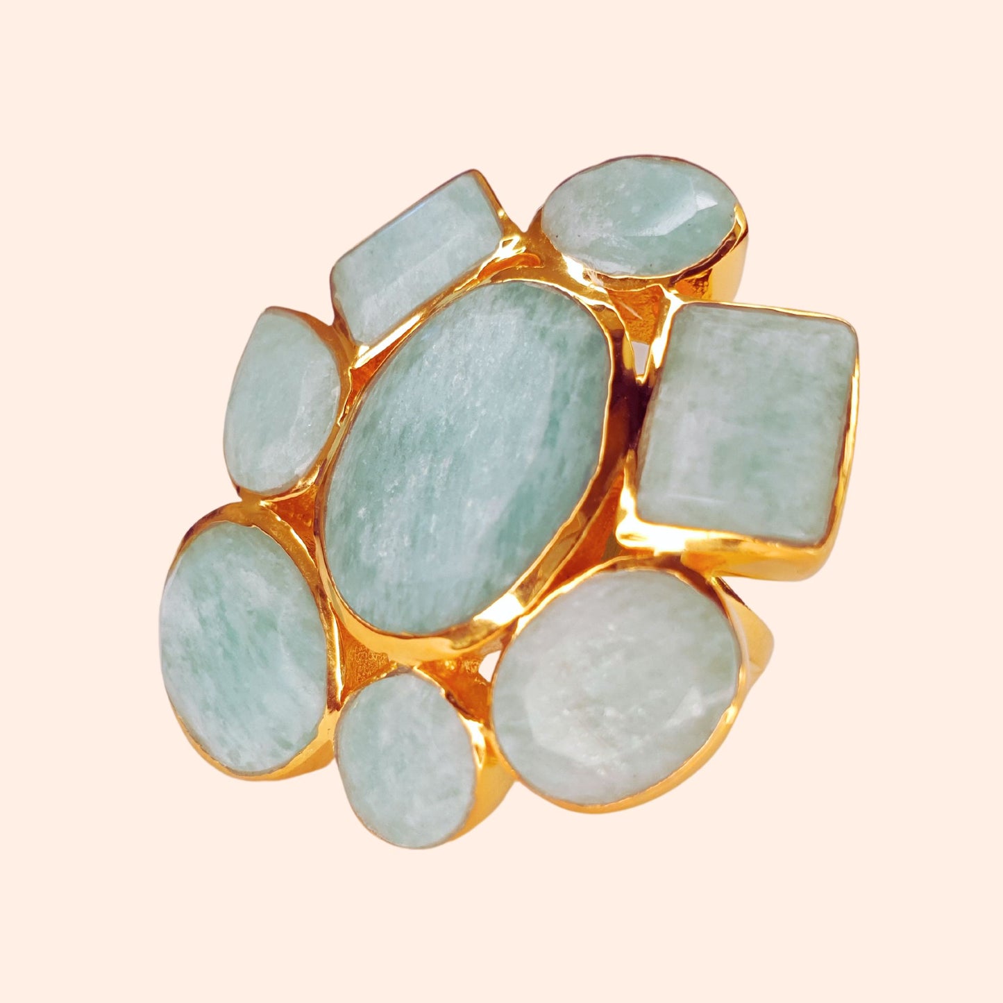 Bague cocktail fleur en plaqué or et Amazonite - Marguerite