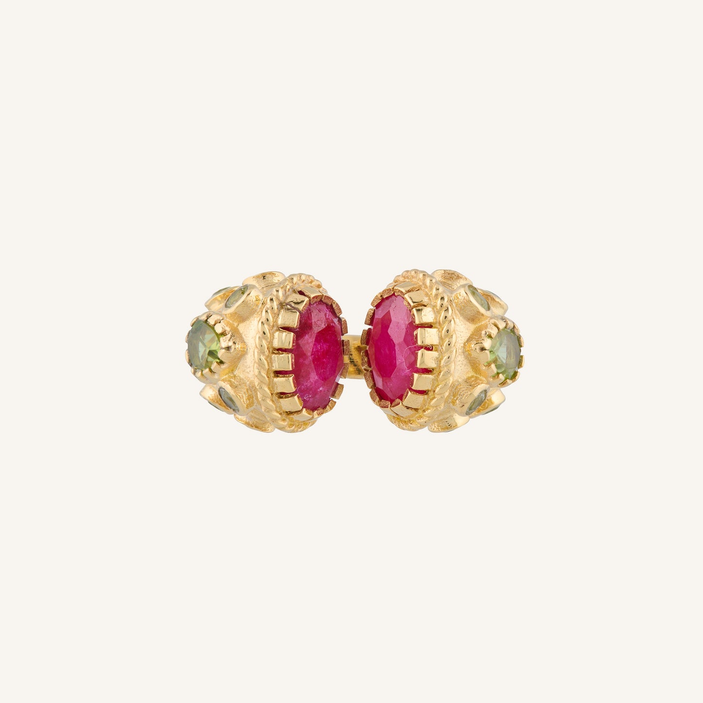 Bague ouverte pierre Rubis rose/Péridot - Asté