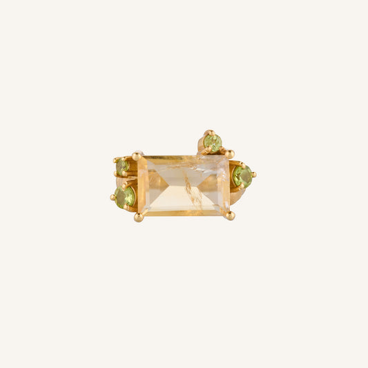 Bague Citrine en taille baguette avec Péridots asymétriques - Elf