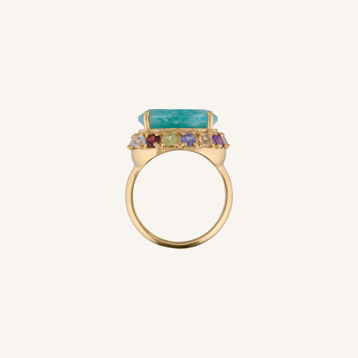 Bague cocktail en Amazonite dorée à l'Or fin et Multi pierres - Queen