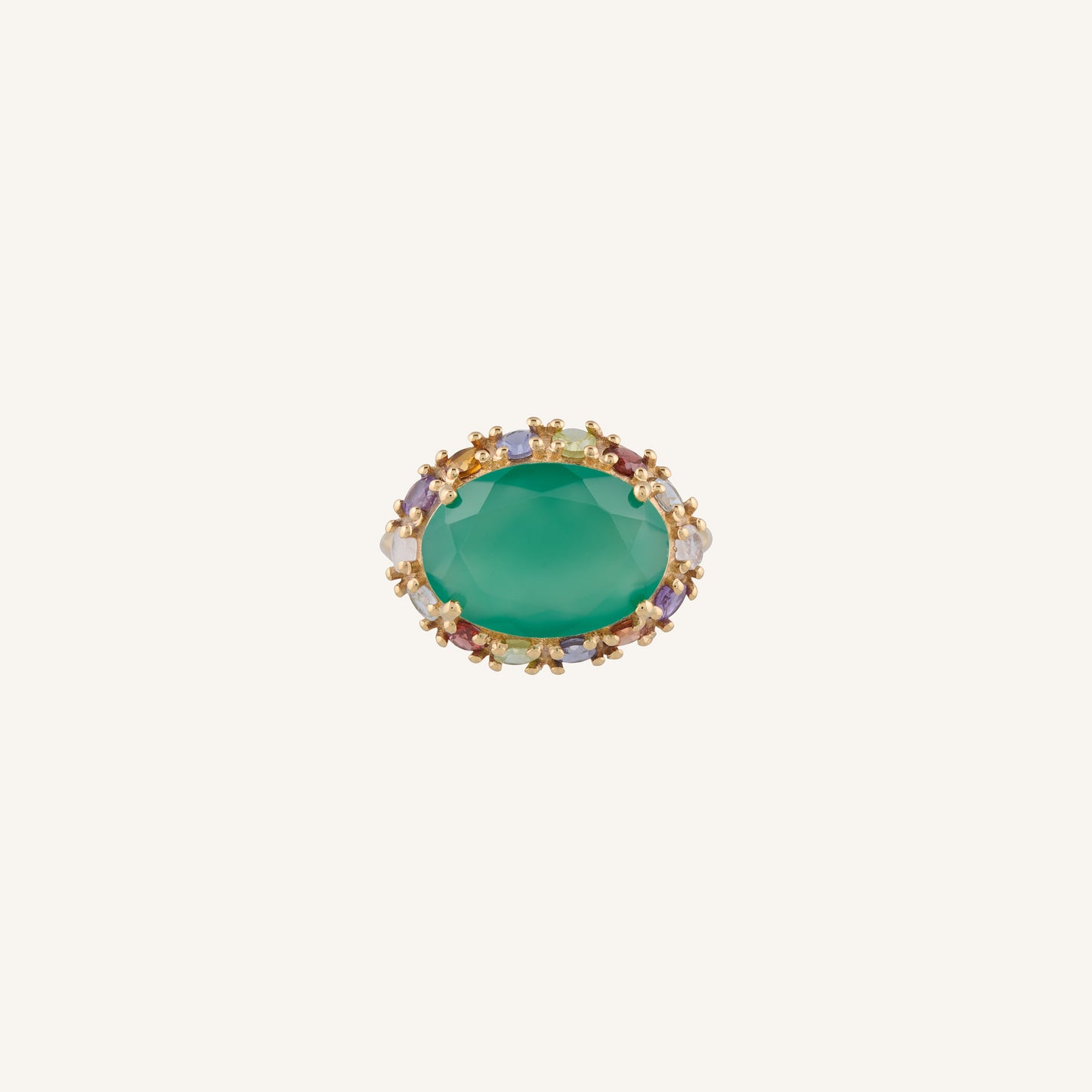 Bague cocktail en Onyx vert dorée à l'Or fin et Multi pierres - Queen