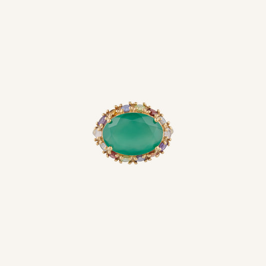 Bague cocktail en Onyx vert dorée à l'Or fin et Multi pierres - Queen