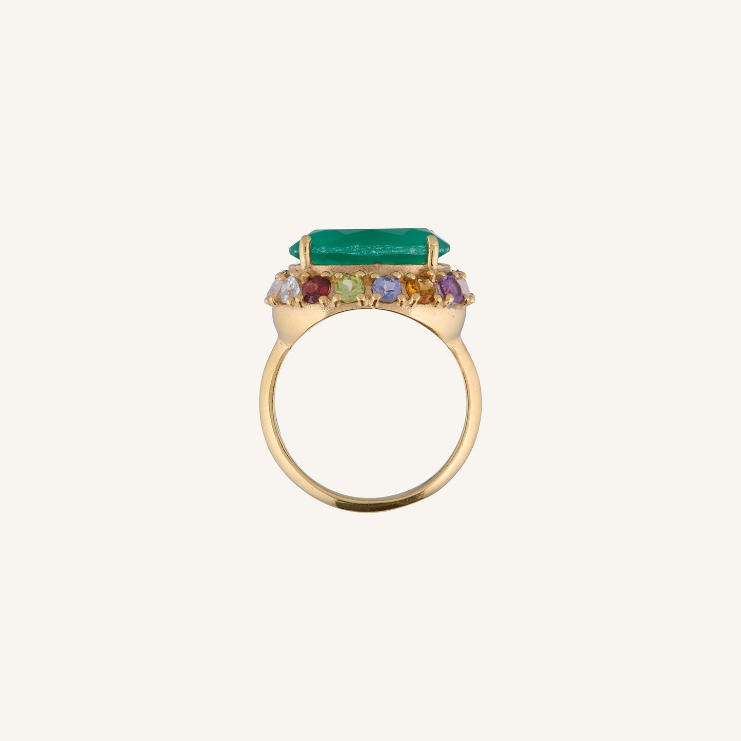 Bague cocktail en Onyx vert dorée à l'Or fin et Multi pierres - Queen