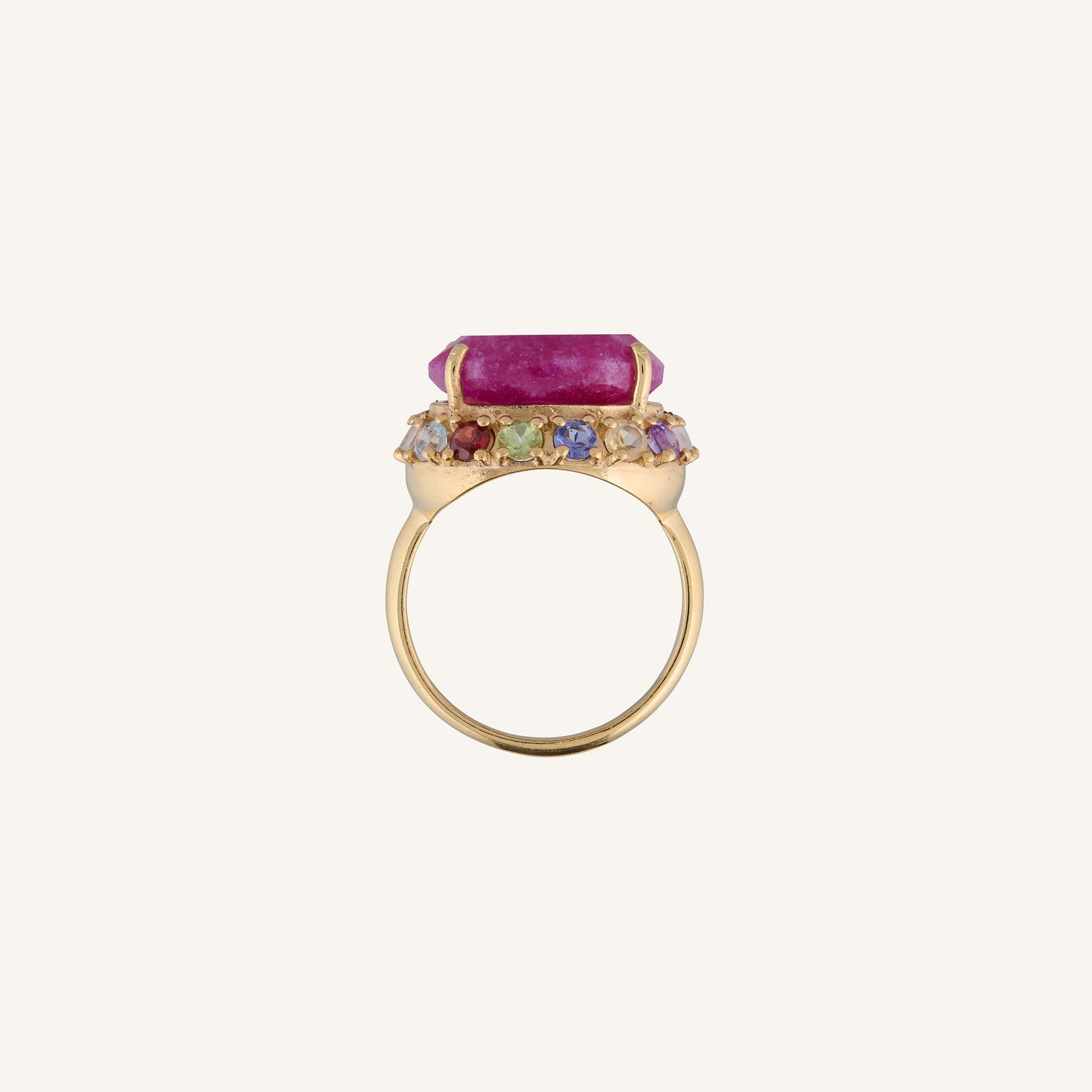 Bague cocktail en Rubis rose dorée à l'Or fin et Multi pierres - Queen