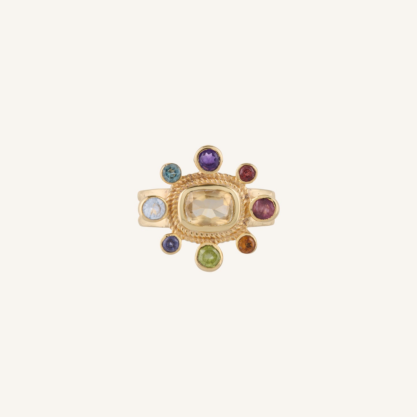 Bague Citrine Coussin et Tourmalines Multicolores - Sun