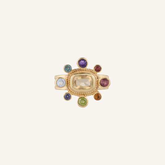 Bague Citrine Coussin et Tourmalines Multicolores - Sun