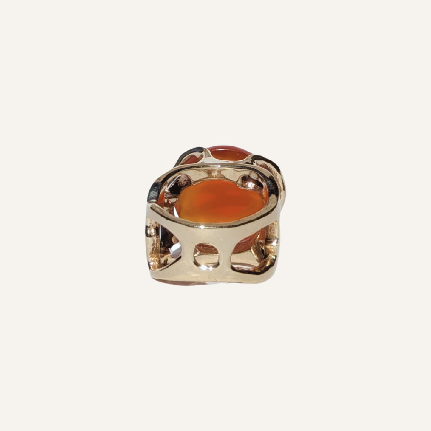 Bague sculpturale en laiton doré avec grosse pierre Cornaline - Big Eye