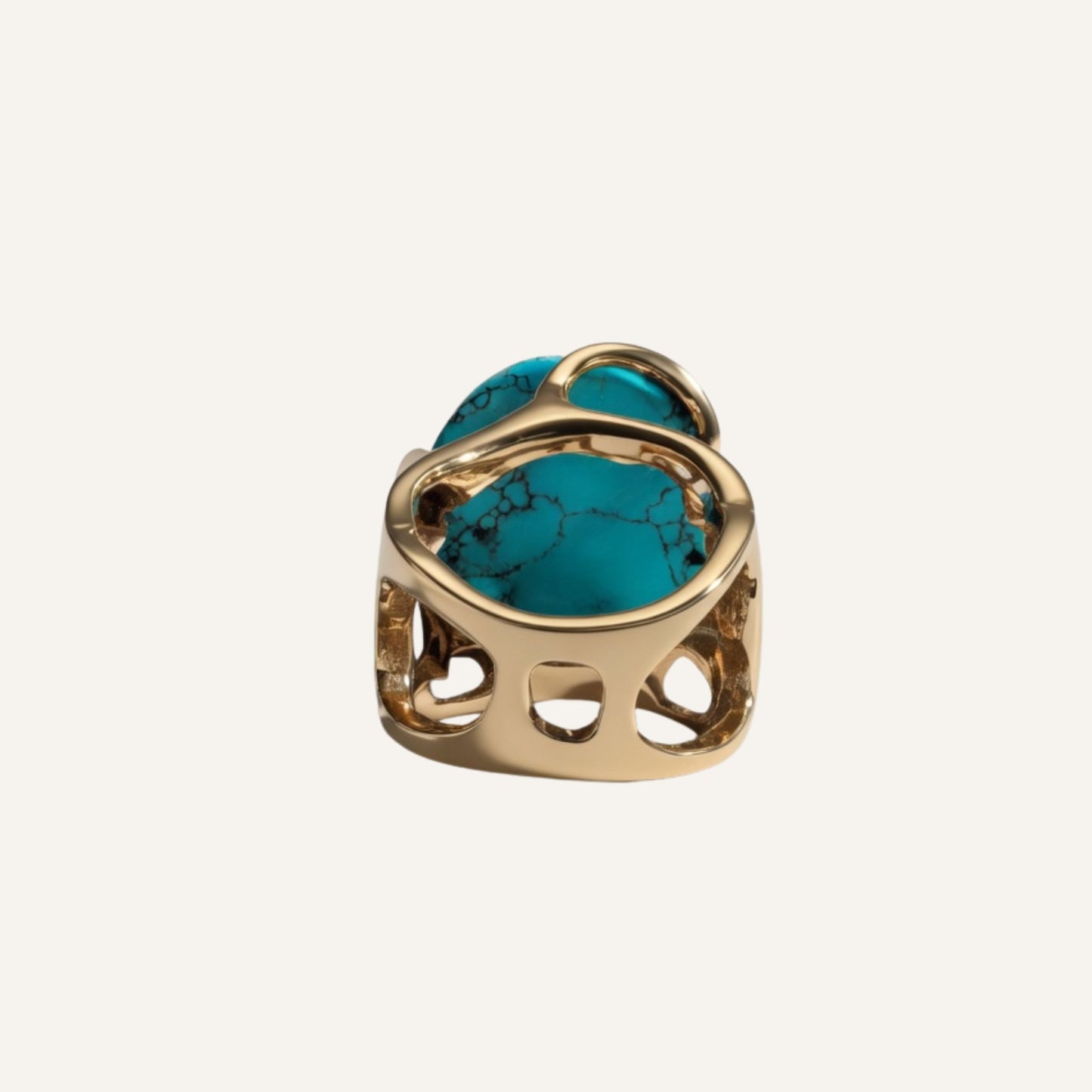 Bague sculpturale en laiton doré avec grosse pierre Turquoise - Big Eye