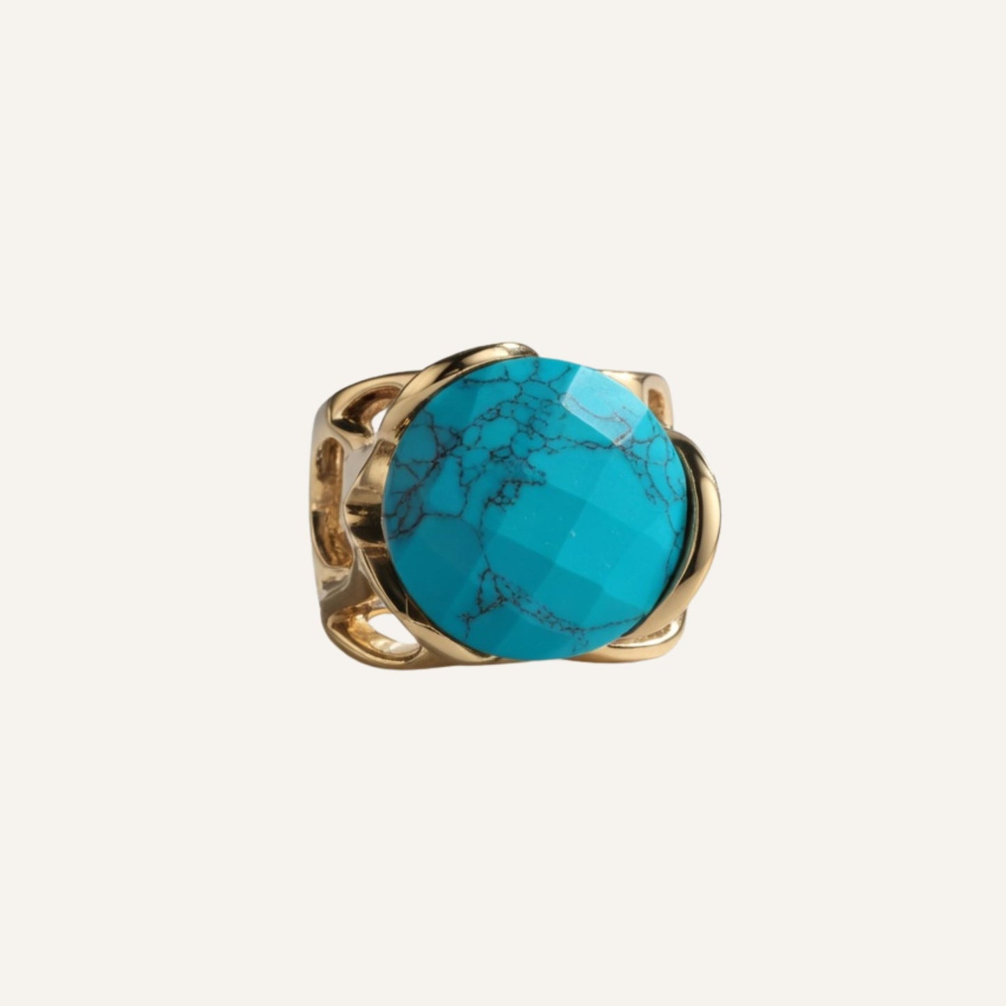 Bague sculpturale en laiton doré avec grosse pierre Turquoise - Big Eye