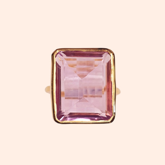 Bague fine avec pierre naturelle Améthyste - Pop rectangle