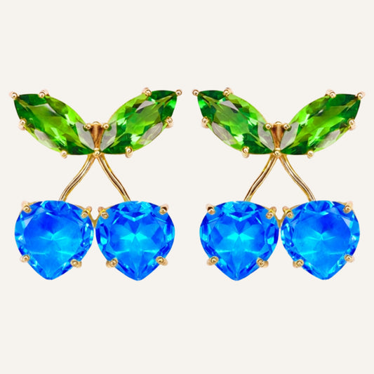 Boucles d'oreilles cerise cristal Vert/Bleu - Maxi Cherry