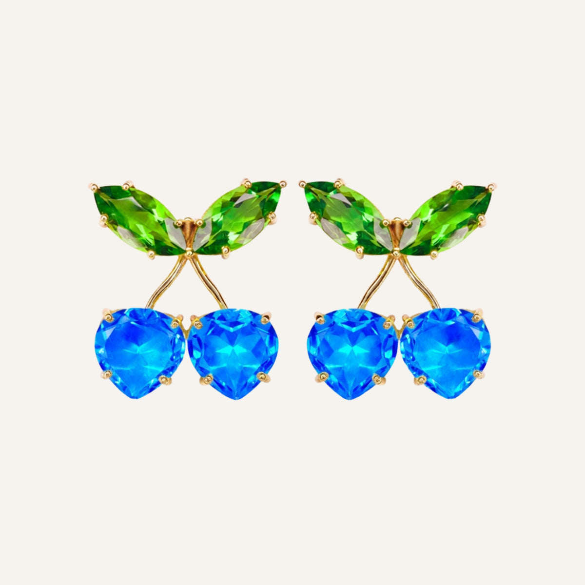 Boucles d'oreilles cerise cristal Vert/Bleu - Maxi Cherry