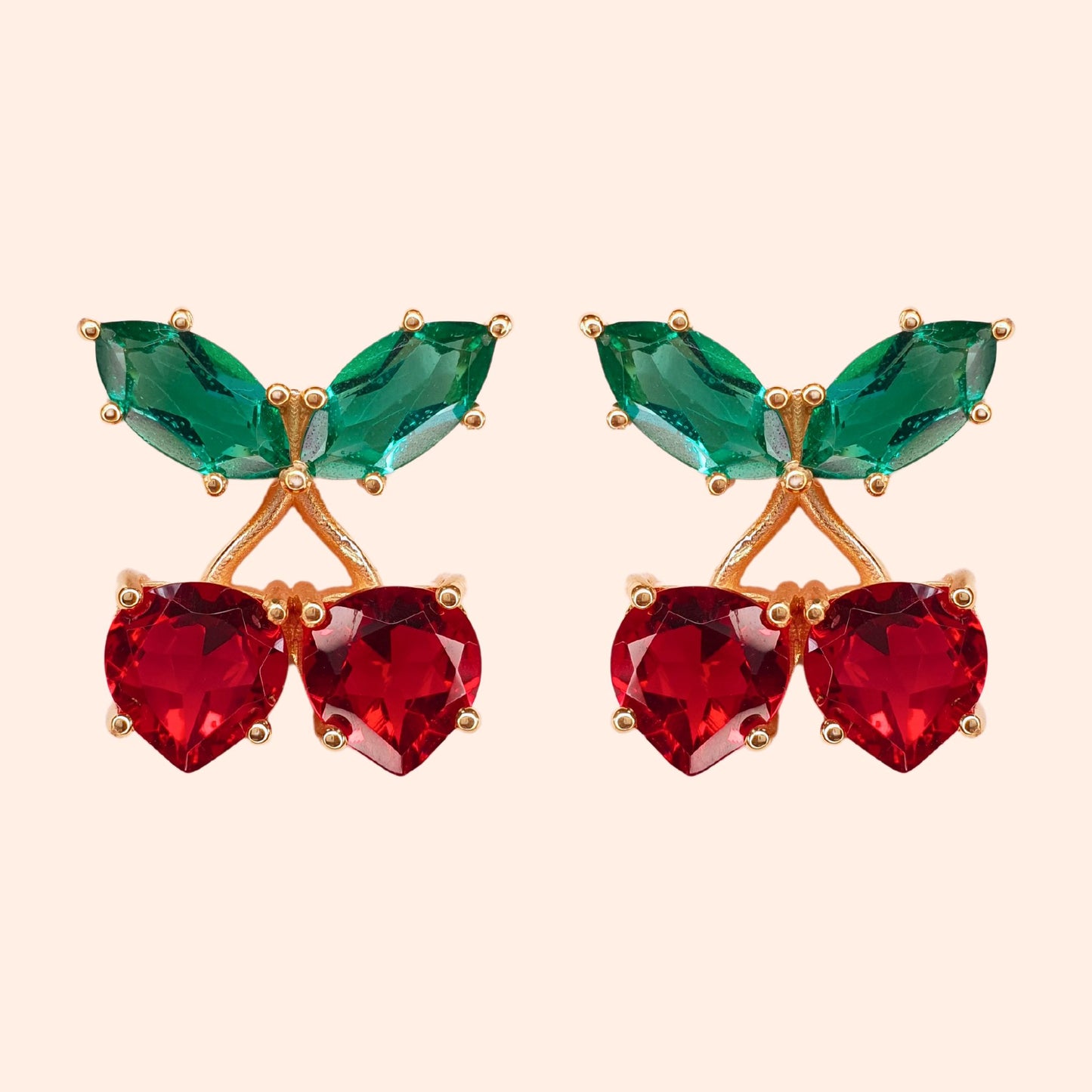 Boucles d'oreilles cerise cristal Vert/Rouge - Mini Cherry